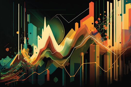 Abstract Representation Of Stock Market With Colorful Graphs Lines And Shapes Showing The Movements Of Bonds, Concept Of Volatility And Trading, Created With Generative AI Technology