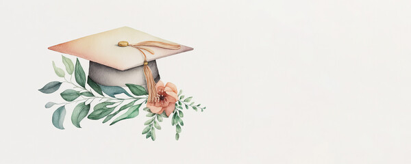 Graduation Hat - Watercolor (Generative AI Art) - with copy space