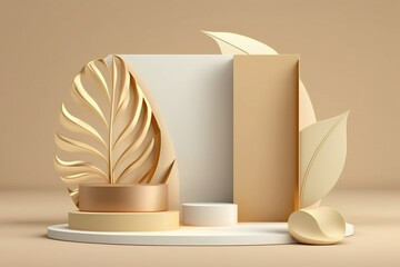 3D background, podium display, natural, beige banner backdrop with light and shadow, product promotion beauty cosmetic