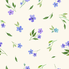 Fototapeta na wymiar Watercolor floral seamless pattern with painted abstract blue flowers. Hand drawn illustration. Vector EPS.