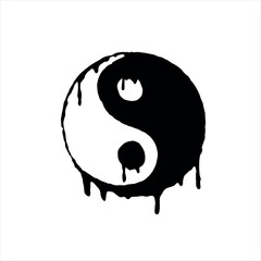 Yin Yang Sign. Black white dao symbol. Brush stroke hand drawn illustration