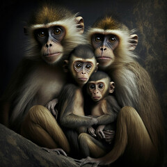 Fototapeta premium Monkey family. United family. Generative AI.