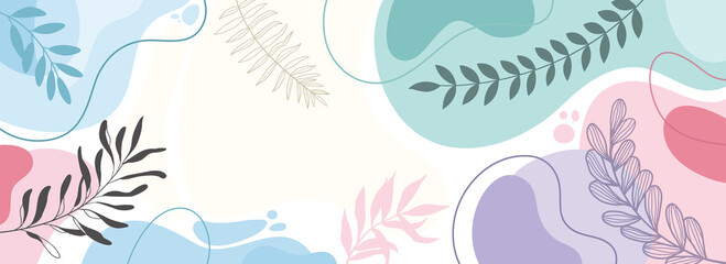 Design banner frame background .Colorful poster background vector illustration.Exotic plants, branches,art print for beauty, fashion and natural products,wellness, wedding and event.