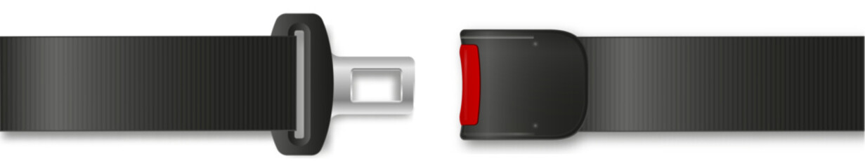 Safety seat belt, open and closed seatbelt. Art design road strap. Abstract concept car, airplane driver protection graphic element. Vector