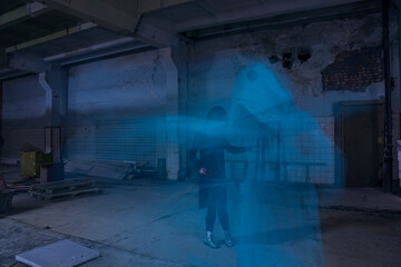 Dancing with a Ghost in the darkindustrial building