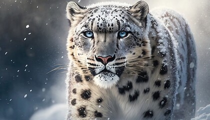 Fototapeta premium A Macro Shot of a Majestic Snow Leopard Prowling Through the Himalayas generative ai 