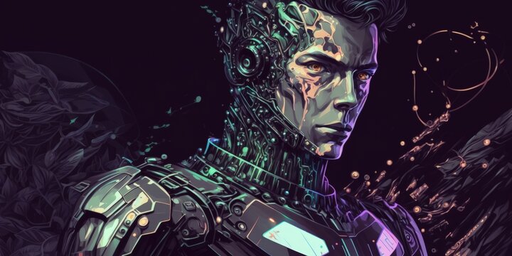 The data sentinel illustration of male android artificial intelligence from ominous science fiction. Generative AI