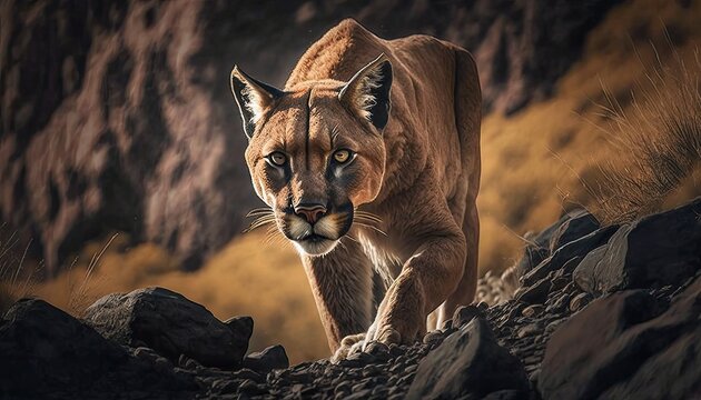 A Majestic Puma Stalking Through The Mountain Terrain  Generative Ai