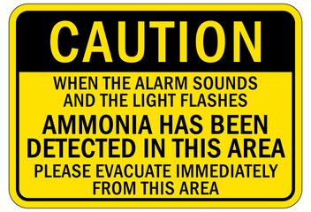 Ammonia warning chemical sign and labels ammonia has been detected in this area evacuate immediately