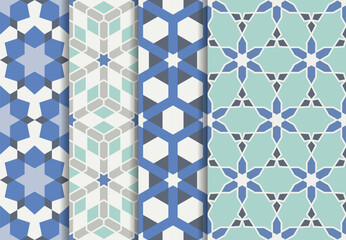 Set of seamless patterns with Islamic geometric ornament. Abstract background. Persian background. Muslim Mosaic.