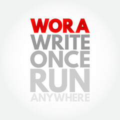 Fototapeta na wymiar WORA - Write Once Run Anywhere acronym, technology concept background