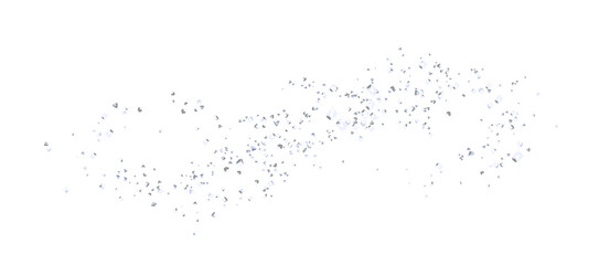 Silver dust isolated. Silverish shiny plume glitter texture, crumbs. Pieces confetti. Png