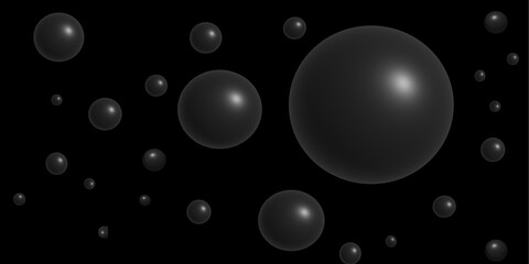 3d rendering black and white bubbles on black background