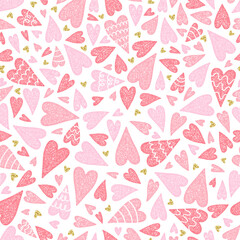 Cute hand drawn hearts seamless pattern, lovely romantic background, great for Valentine's Day, Mother's Day, textiles, wallpapers, banners - vector design