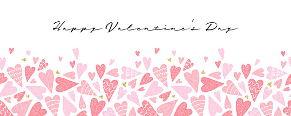 Cute hand drawn hearts seamless pattern, lovely romantic background, great for Valentine's Day, Mother's Day, textiles, wallpapers, banners - vector design