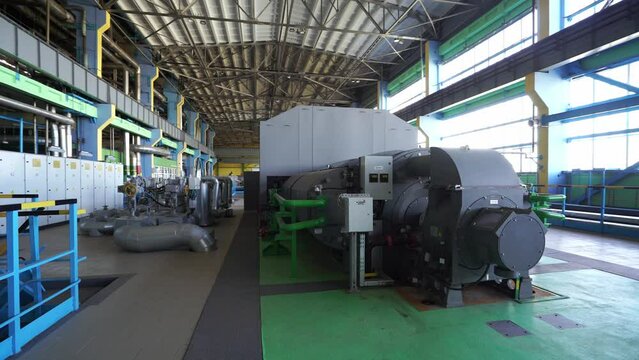 thermal power station, view of pipes and turbines, energy conversion system, environmental issues, power generation system, chp.