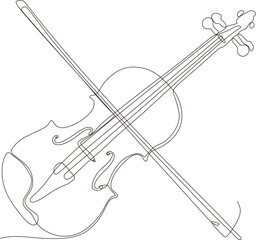 continuous line drawing of violin minimalistic design,vector illustration