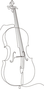 Single Line Vector Of Double Bass Player Contrabass Game. Jazz Bass Classical Musician Isolated On White