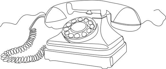 Home phone continuous line drawing. One line art of home appliances, telephone communication, vintage home telephone, retro style, telephone receiver. vector illustration - obrazy, fototapety, plakaty