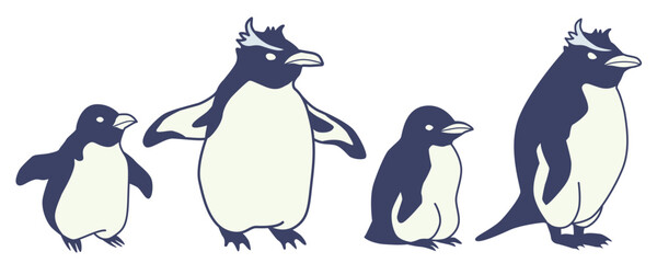 イワトビペンギンの親子のイラスト