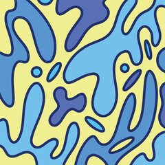 Obraz premium Blue water liquid pattern decorative background isolated on yellow wallpaper with square template for social media template, paper and textile scarf print, wrapping paper, poster.