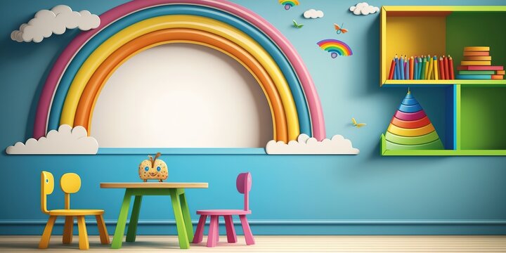 Kindergarten or preschool colorful banner with empty copy space background