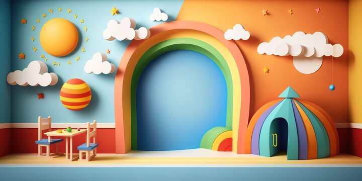 Kindergarten or preschool colorful banner with empty copy space background