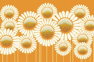 Field full of daisies flowers, retro style vector illustration. Generative AI