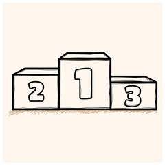 Sport podium icon in doodle sketch lines. Winner champion athletic s rally automotive