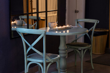 decorative tables and chairs in a cafe