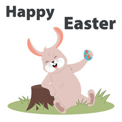 Happy bunny with egg. Easter greeting card. Vector illustration