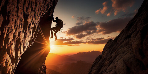 silhouette of a climber in sunset