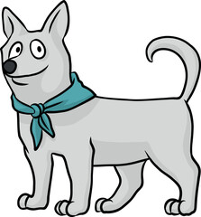 Illustration von einem niedlichen grauen Corgi Hund der aufmerksam und freundlich mit einem Halstuch steht und schaut