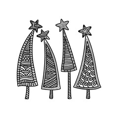 Vector illustration. Christmas trees with stars.