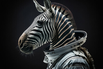 Portrait of a zebra dressed in a astronaut suit. Generative ai - obrazy, fototapety, plakaty