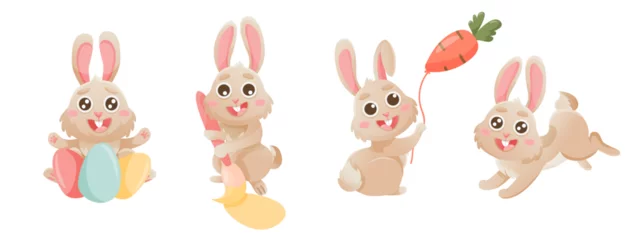 Fototapete Spielzeug Happy Easter banner set with cute bunny. Vector rabbit character set. Animal wildlife holidays cartoon