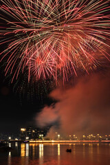 Beautiful fireworks exploded over the Dong river in DongGuang, china. Chinese New Year and Lantern Festival Festival celebration.















