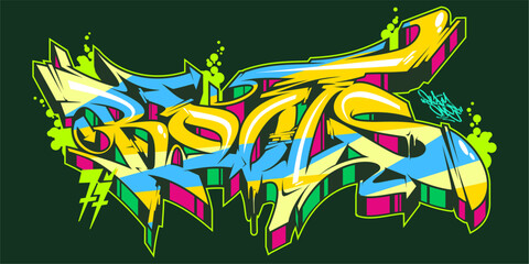 Colorful Abstract Isolated Graffiti Street Art Style Word Roots Lettering Vector Illustration Template - obrazy, fototapety, plakaty