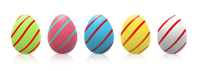 Fototapeta na wymiar Row of colorful painted Easter eggs. Striped Easter eggs. Five Easter eggs with stripes isolated illustration on transparent background. PNG.