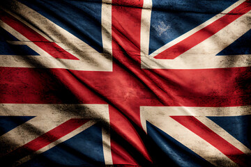 Distressed dark worn background of a vintage Union Jack national flag of the United Kingdom, Generative AI stock illustration image
