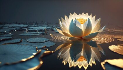 Gold white spectral lotus flower. Generative AI
