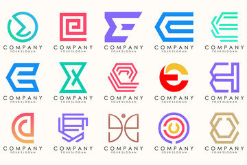 Abstract logos mega collection with letters E. Geometrical abstract logos