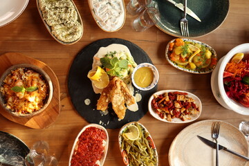 Turkish appetizer plates together 