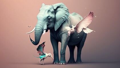 Elephant  tusker animal abstract illustration of mastodon in minimalistic geometric background generative ai