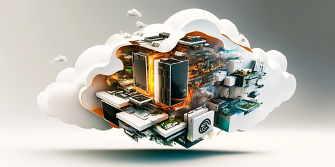 Generative AI illustration of a Cloud Computing The Futuristic cyber illustration
