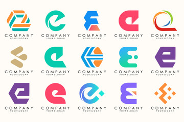 Abstract logos mega collection with letters E. Geometrical abstract logos
