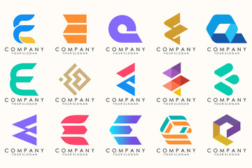 Abstract logos mega collection with letters E. Geometrical abstract logos