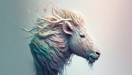 Obraz na płótnie Canvas Weird goat animal abstract illustration minimalistic geometric background generative ai in pastel colors