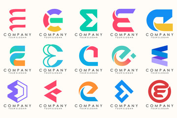 Abstract logos mega collection with letters E. Geometrical abstract logos