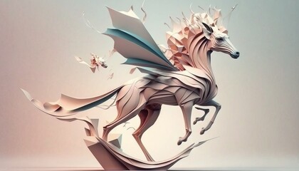 Pegasus Weird animal abstract illustration minimalistic geometric background generative ai in pastel colors
